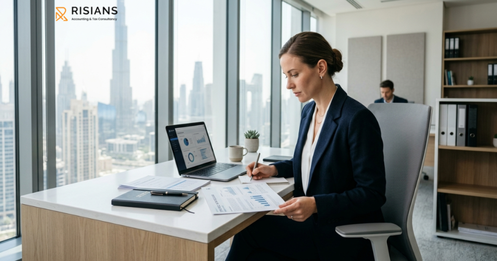 Business owner reviewing FTA audit notice in Dubai office